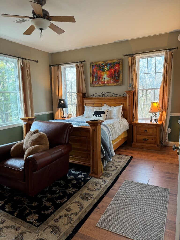 A view of the sleeping area in the Zafris Room at the A Reason to Write Retreat Space.