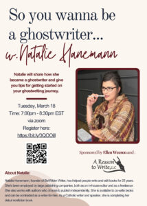 Natalie Hanemann Ghostwriter zoom workshop flier.