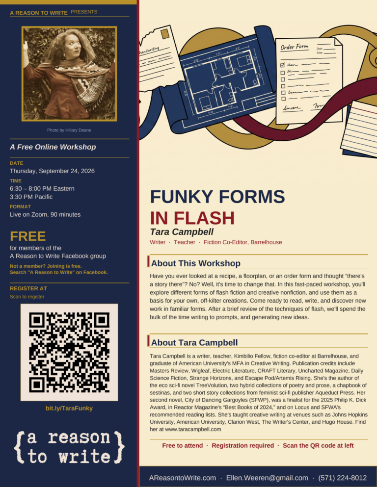Flyer for Funky Forms in Flash workshop with author Tara Campbell